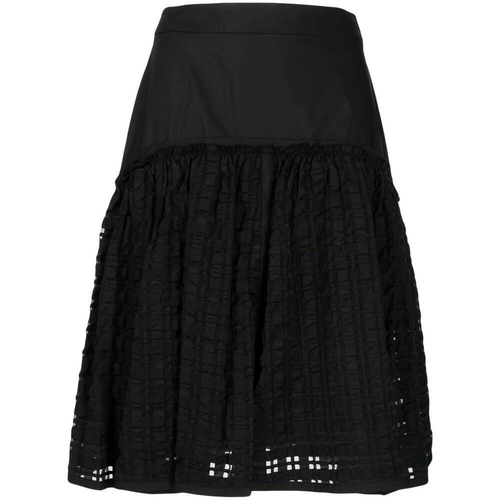 3.1 PHILIP LIM Black Taffeta Shirred Flared Midi Skirt Size 4